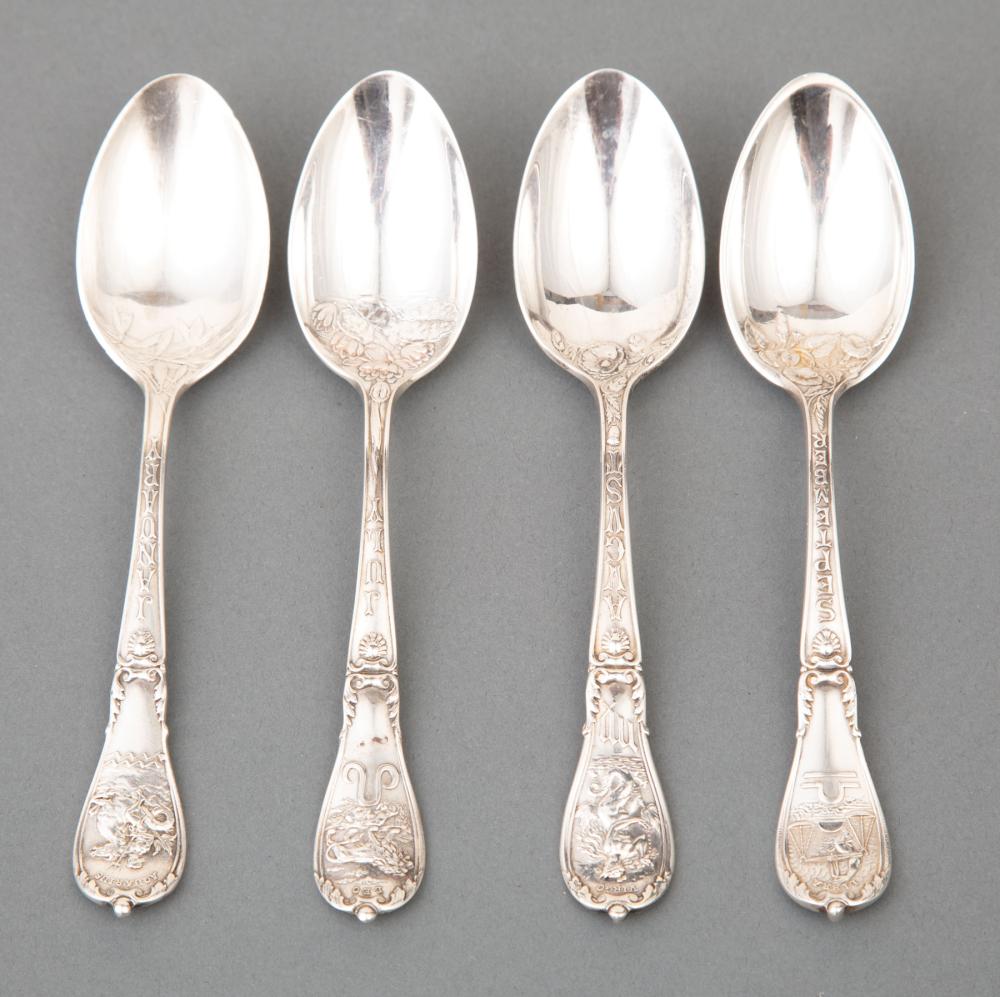 Appraisal: Four Gorham Sterling Silver Zodiac Teaspoons incl Aquarius January Leo