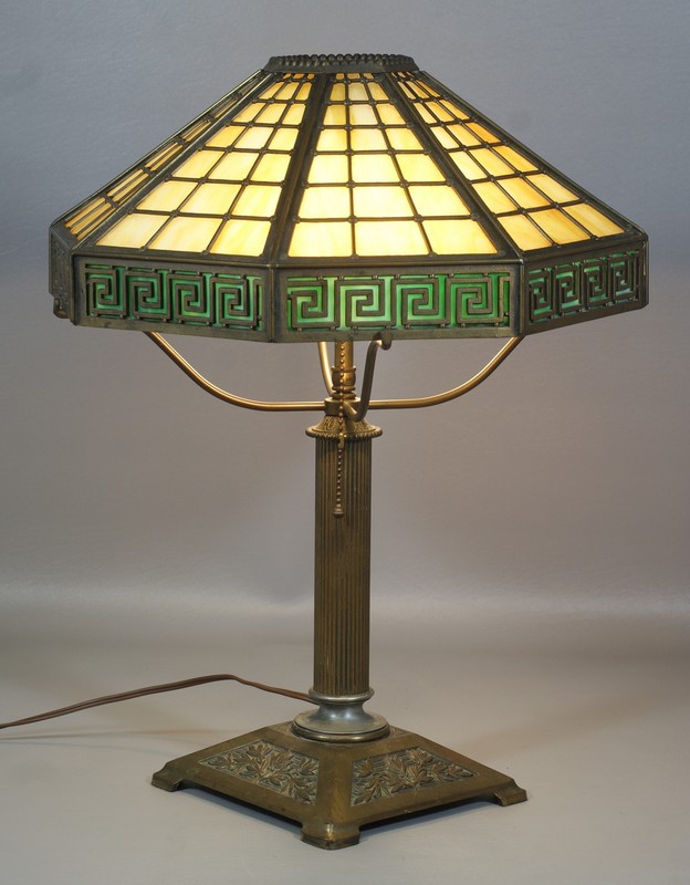 Appraisal: Bradley Hubbard patinated white metal art deco table lamp with