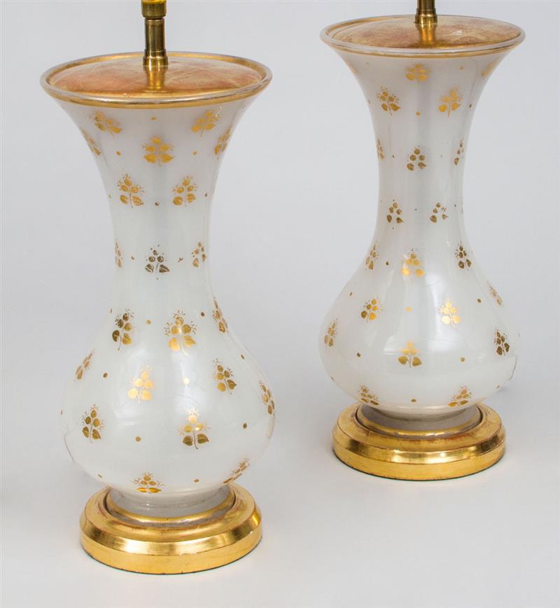 Appraisal: Pair of Opaline Glass Vases Mounted as Lamps With gilt