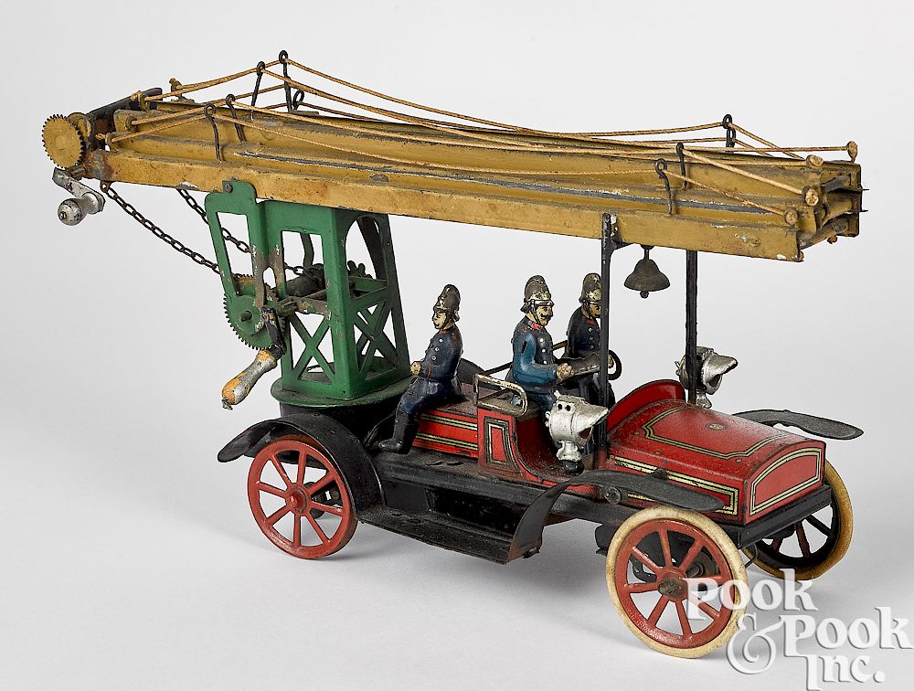 Appraisal: Gunthermann clockwork fire ladder truck Scarce Gunthermann tin clockwork fire