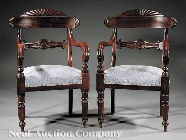 Appraisal: A Pair of Antique Anglo-Indian Carved Mahogany Armchairs th c