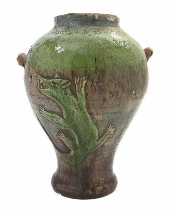 Appraisal: An American Stoneware Vase of bulbous form with applied handles