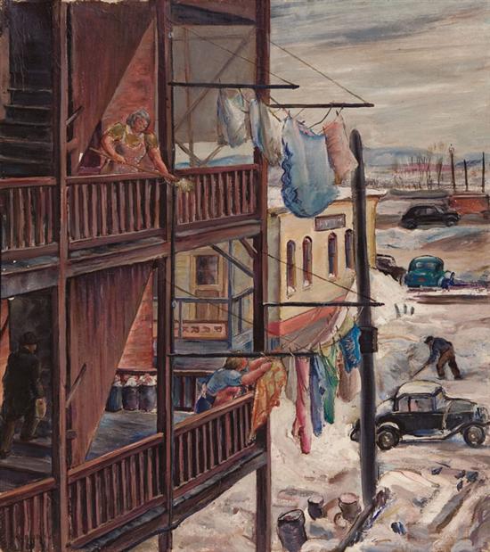 Appraisal: MARION HUSE American - Tenement Porches c oil on canvas