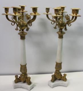 Appraisal: Pair Of Empire Dore Bronze and White Marble Candlebra From