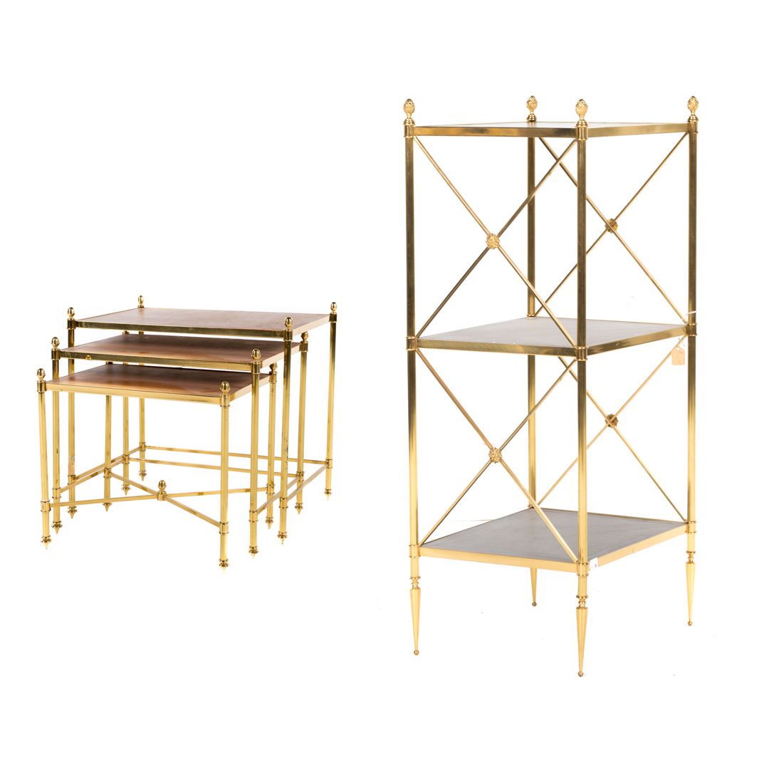 Appraisal: Two Regency style brass leather top side tables th century