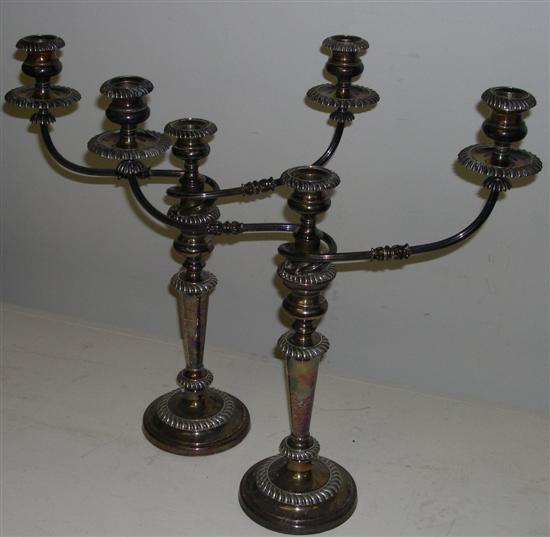 Appraisal: Pair of silverplate candelabra swirl arms gadrooned edges h x