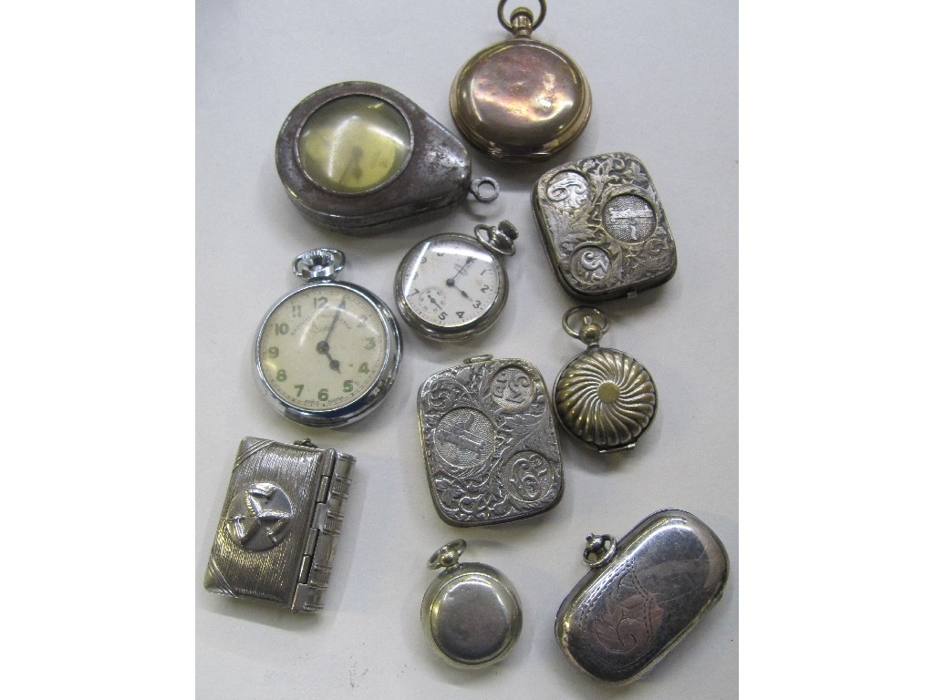 Appraisal: Box of coin cases pocket watches vesta etc