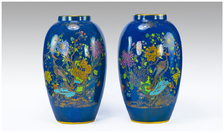 Appraisal: Carlton Ware Pair Of Vases Exotic Birds and Butterflies amongst