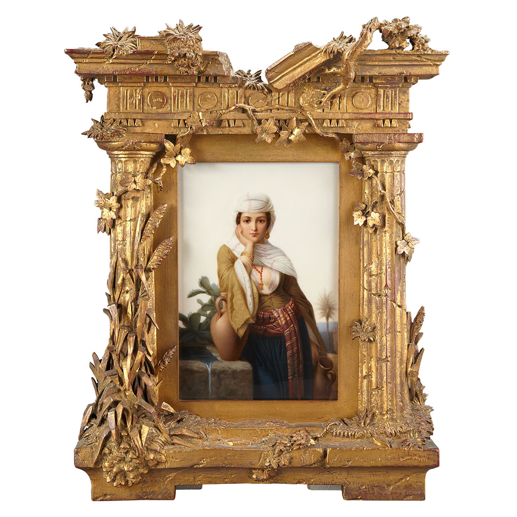 Appraisal: Framed KPM Painted Porcelain Plaque of a Female Water Carrier