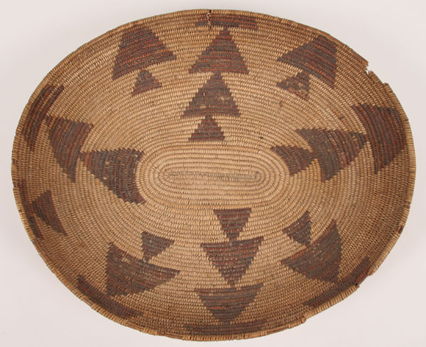 Appraisal: Early Native American woven basket bowl with irregular stacked triangle