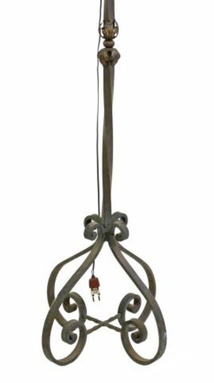 Appraisal: Wrought iron single-light floor lamp early th c having twisting