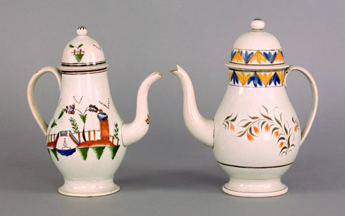 Appraisal: Two Leeds coffee pots early th c with chinoiserie and