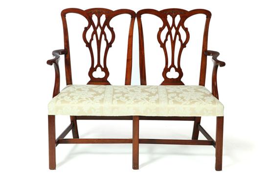 Appraisal: CHIPPENDALE-STYLE SETTEE Kittinger American th century mahogany Ivory brocade upholstery