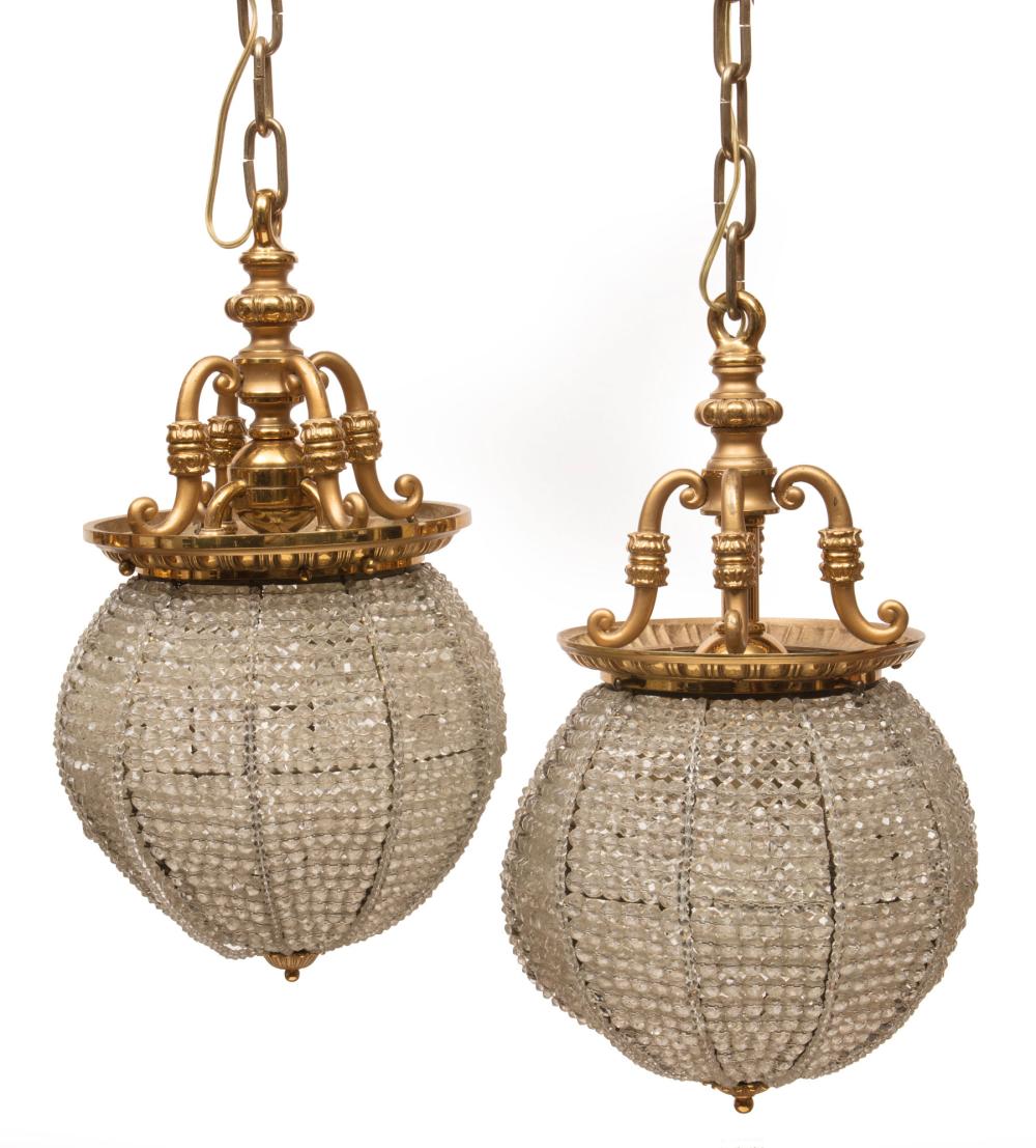 Appraisal: Pair of American Glass Beaded Hall Lanterns th c globular