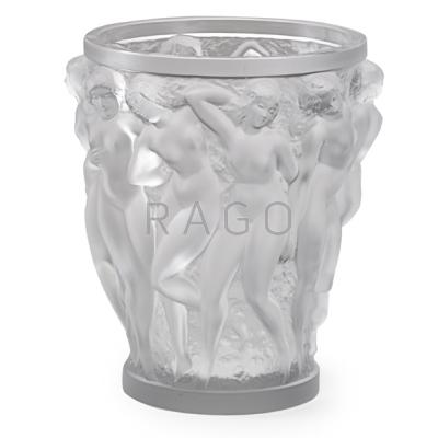 Appraisal: LALIQUE GLASS VASE Bacchantes late th c Script signature Lalique