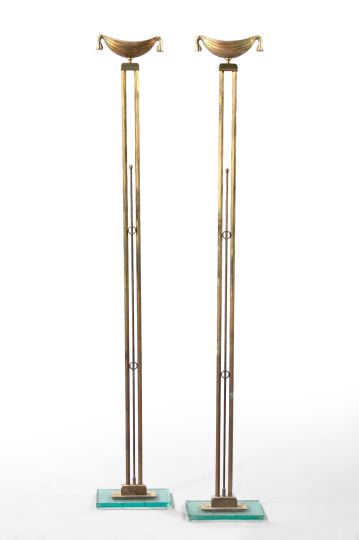 Appraisal: Pair of French Brass and Plate Glass Torcheres modeled in