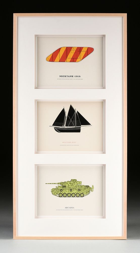 Appraisal: IAN HAMILTON FINLAY Scottish - THREE PRINTS Necktank Arcadia AND