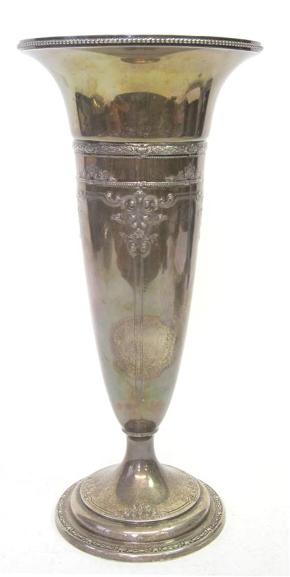 Appraisal: Sterling silver trumpet-shaped flower vase retailed by cartier first half