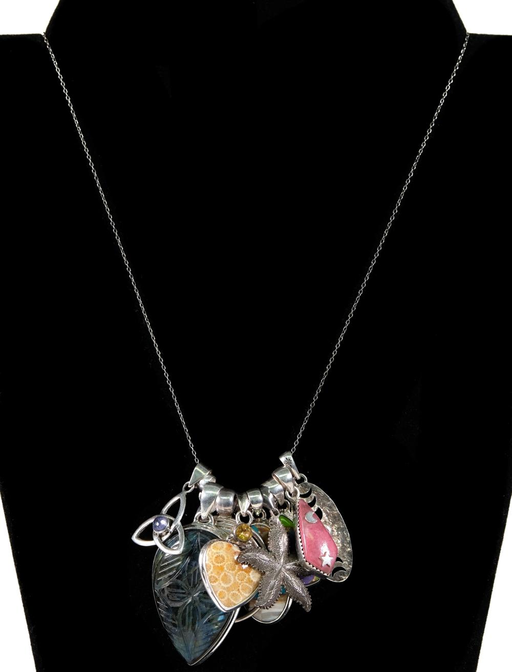 Appraisal: GROUP STERLING PENDANTS STERLING CHAINGrouping of ten sterling silver pendants