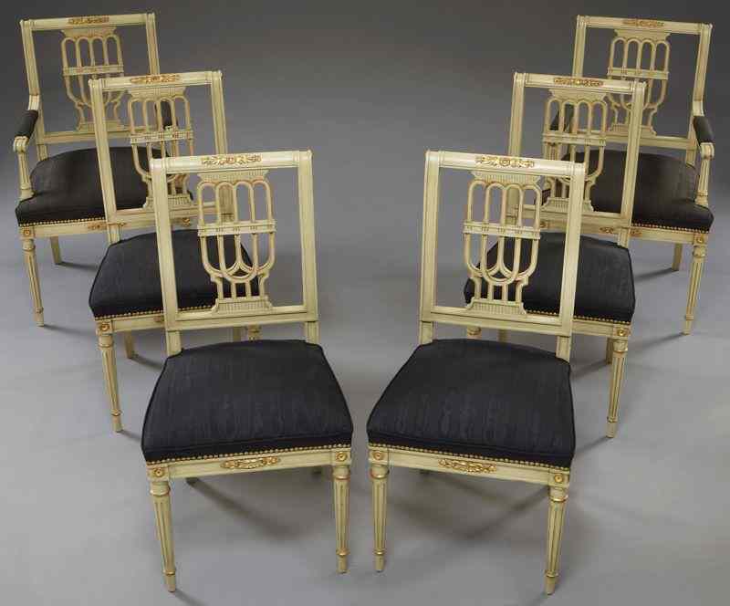 Appraisal: Jansen Empire style chairs consisting of two arm chairs and