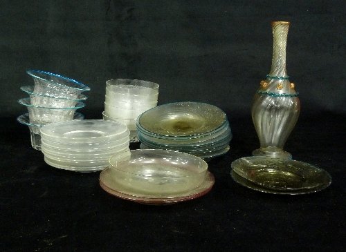 Appraisal: A quantity of Latticino glass dishes with coloured borders finger