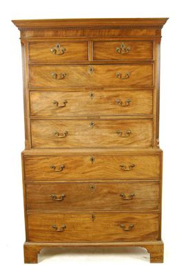 Appraisal: A George III mahogany chest on chest the dentil moulded