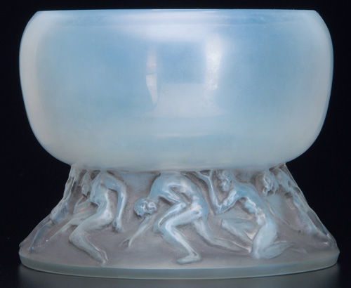 Appraisal: R LALIQUE Vase Lutteurs opalescent with gray patina c M