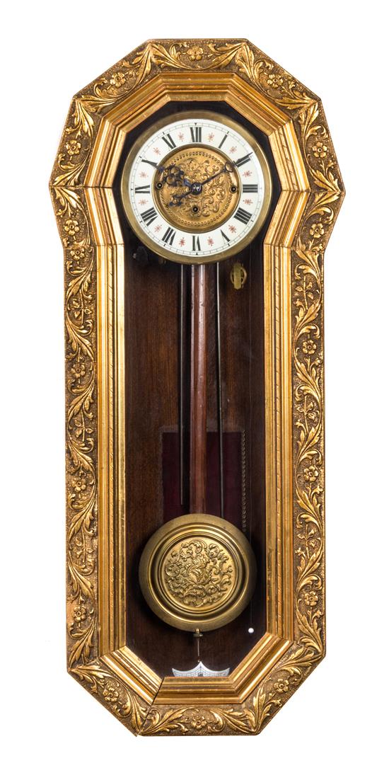 Appraisal: Sale Lot A Continental Giltwood Wall Clock the elongated shaped