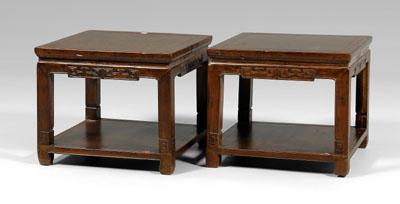 Appraisal: Pair Chinese side tables tops with lacquered mottled stone inserts