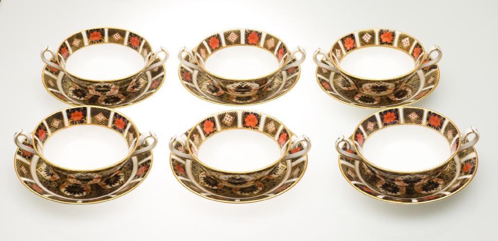 Appraisal: SET OF SIX ROYAL CROWN DERBY PORCELAIN TWIN-HANDLED SOUP CUPS