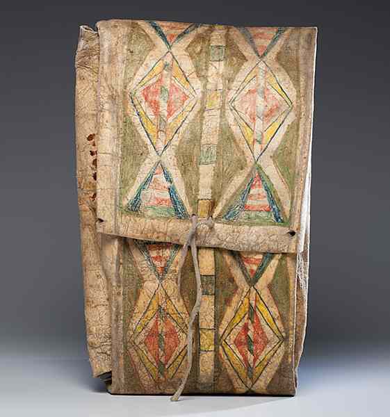 Appraisal: Northern Plains Buffalo Hide Parfleche painted in green blue yellow