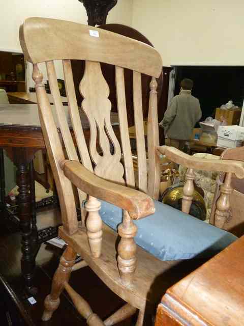 Appraisal: A TH CENTURY BEECH YORKSHIRE LATH BACK OPEN ARMCHAIR with