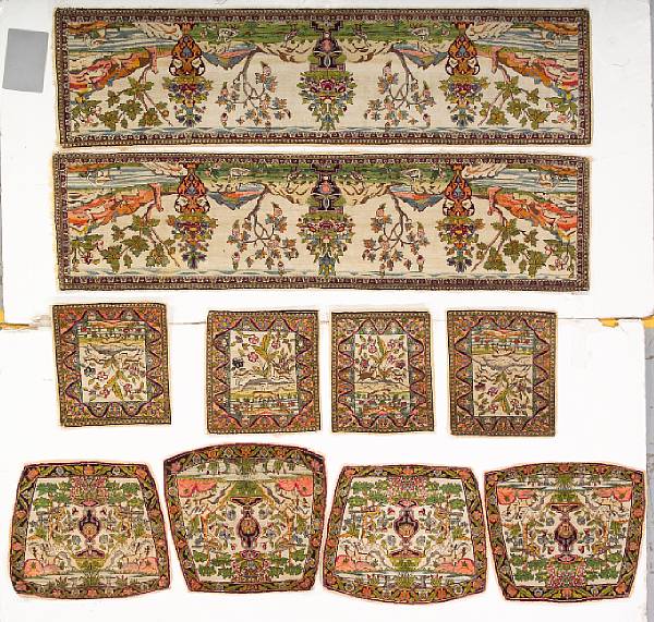 Appraisal: A Set of Silk Teheran Chair Covers Central Persia early