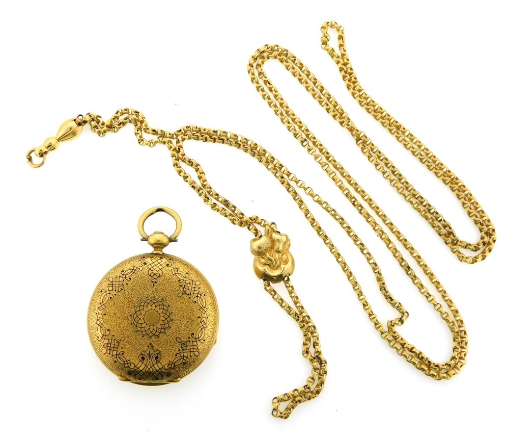 Appraisal: JEWELRY K Yellow gold Breitling Laederich pocket watch early th