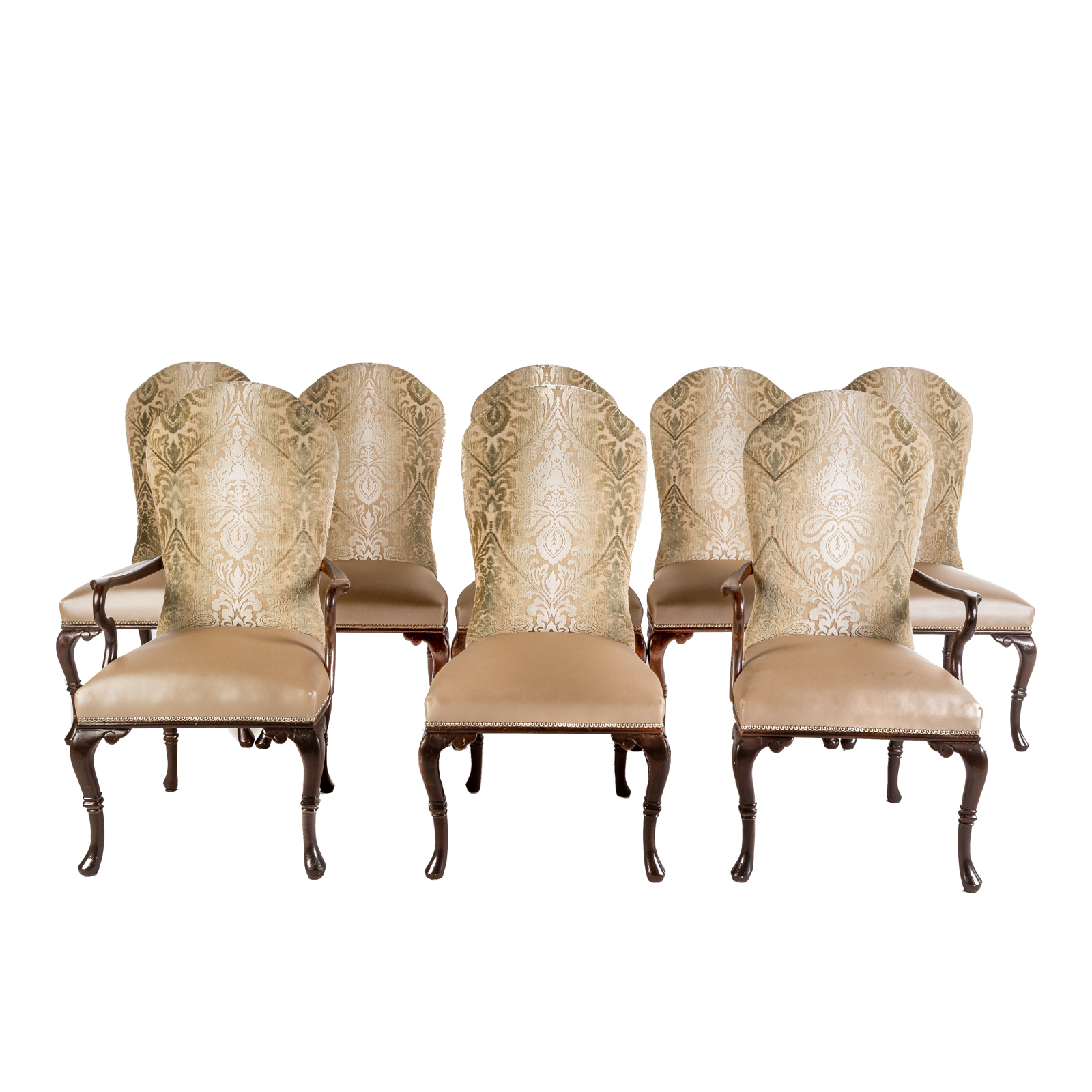 Appraisal: EIGHT QUEEN ANNE TRANSITIONAL STYLE UPHOLSTERED CHAIRS th century probably