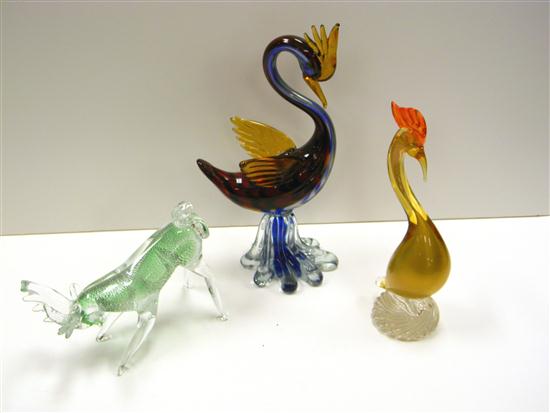 Appraisal: Three Venetian type glass figures a green stag '' high