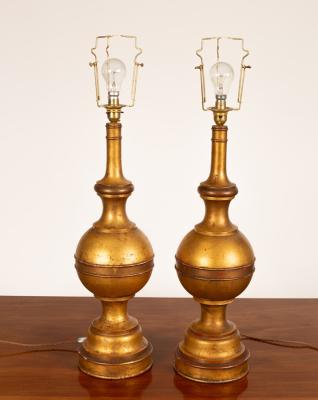 Appraisal: A pair of gilt table lamps of turned form cm