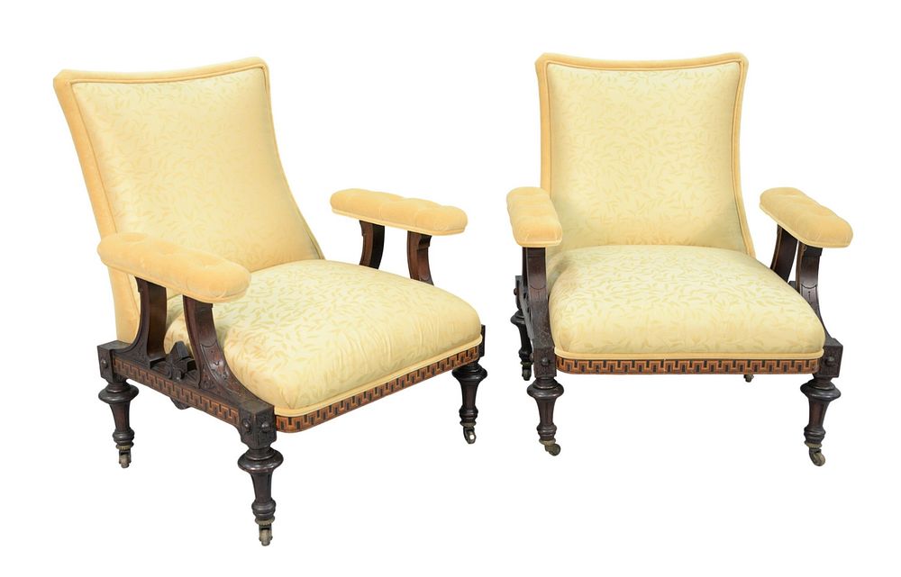 Appraisal: Pair of Renaissance Revival Open Armchairs with custom upholstered seat