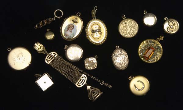 Appraisal: th EARLY th C LOCKETS Fifteen pieces in GF and