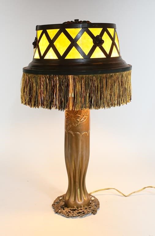 Appraisal: TRENCH ART TABLE LAMPTrench art table lamp with slag glass