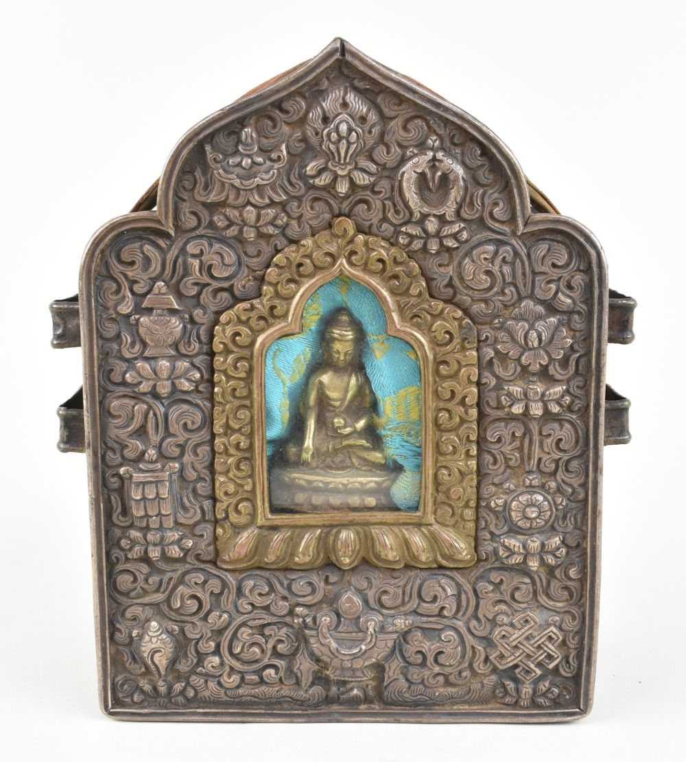 Appraisal: TIBETAN SILVER METAL AND BRASS GAUProbably th Century The mogul