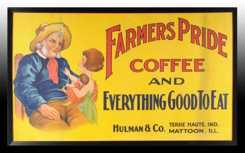 Appraisal: Farmers Pride Coffee Canvas Banner Description Circa s Framed under