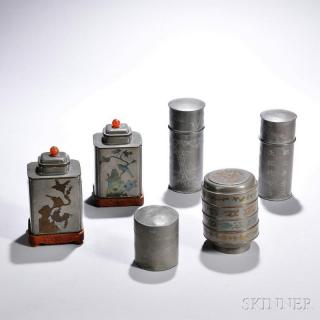 Appraisal: Five Pewter Tea Caddies and a Sweetmeat Box China th