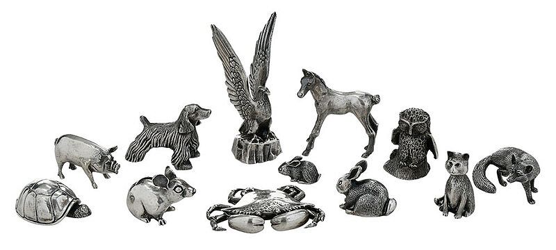 Appraisal: Twelve Kirk Sterling Animals Baltimore th century including eagle with