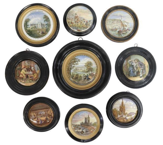 Appraisal: lot of Framed English Prattware pot lids th c scenes