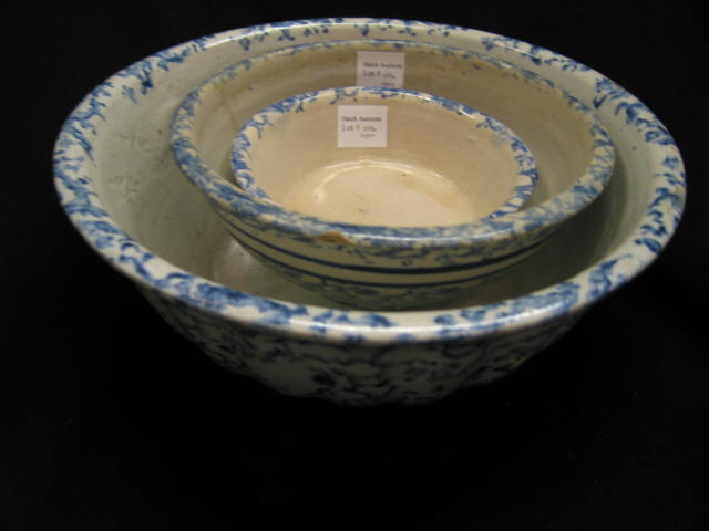 Appraisal: Set of Early Spongeware Pottery Bowls nest of graduated