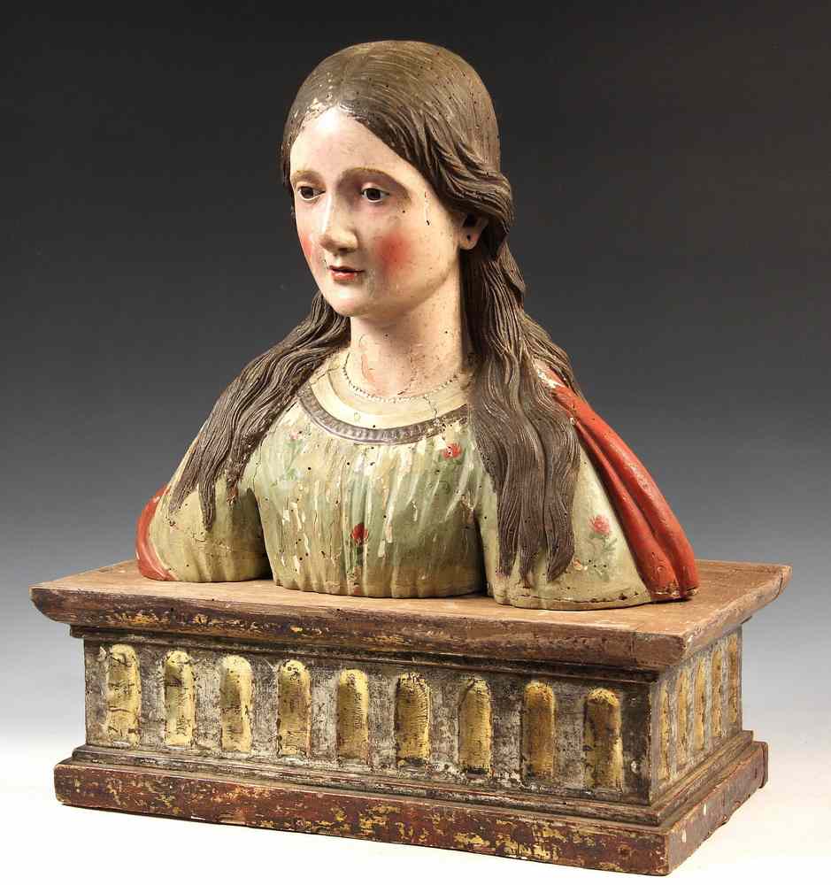 Appraisal: CONTINENTAL BUST OF SAINT - th- th c Italian Carved