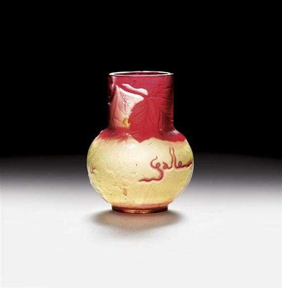 Appraisal: GALL MILE VASE circa Acid-etched yellow glass with red overlay