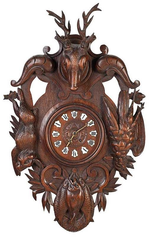 Appraisal: Black Forest Carved Hunt Motif Wall Clock German late th