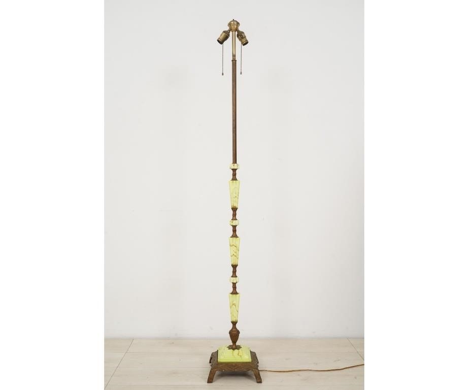 Appraisal: W F Company iron floor lamp with yellow green glass